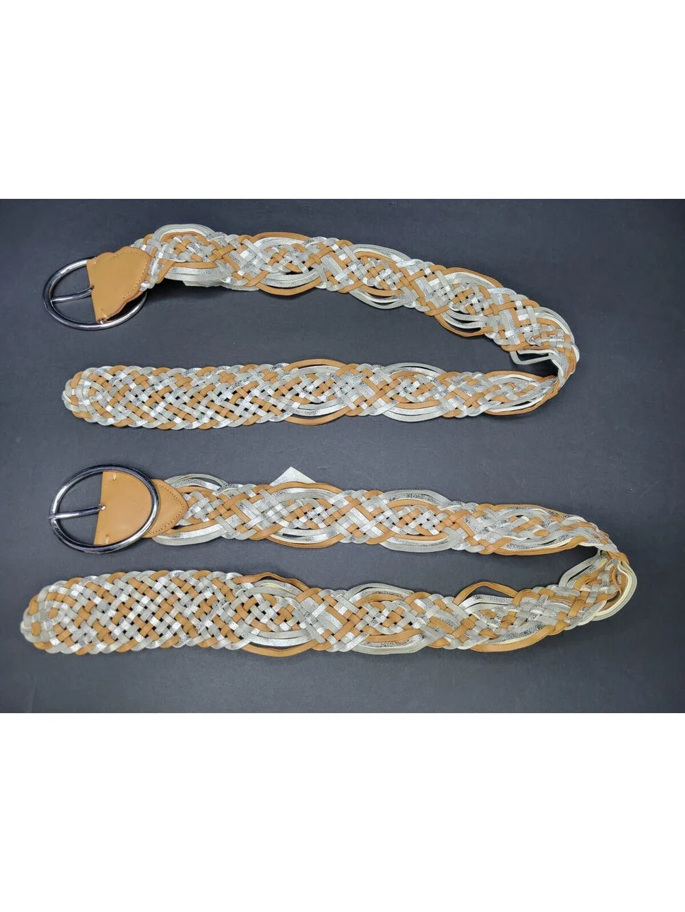 2x INC International Concepts Womens Braided Woven Belt Silver/Brown Size Large